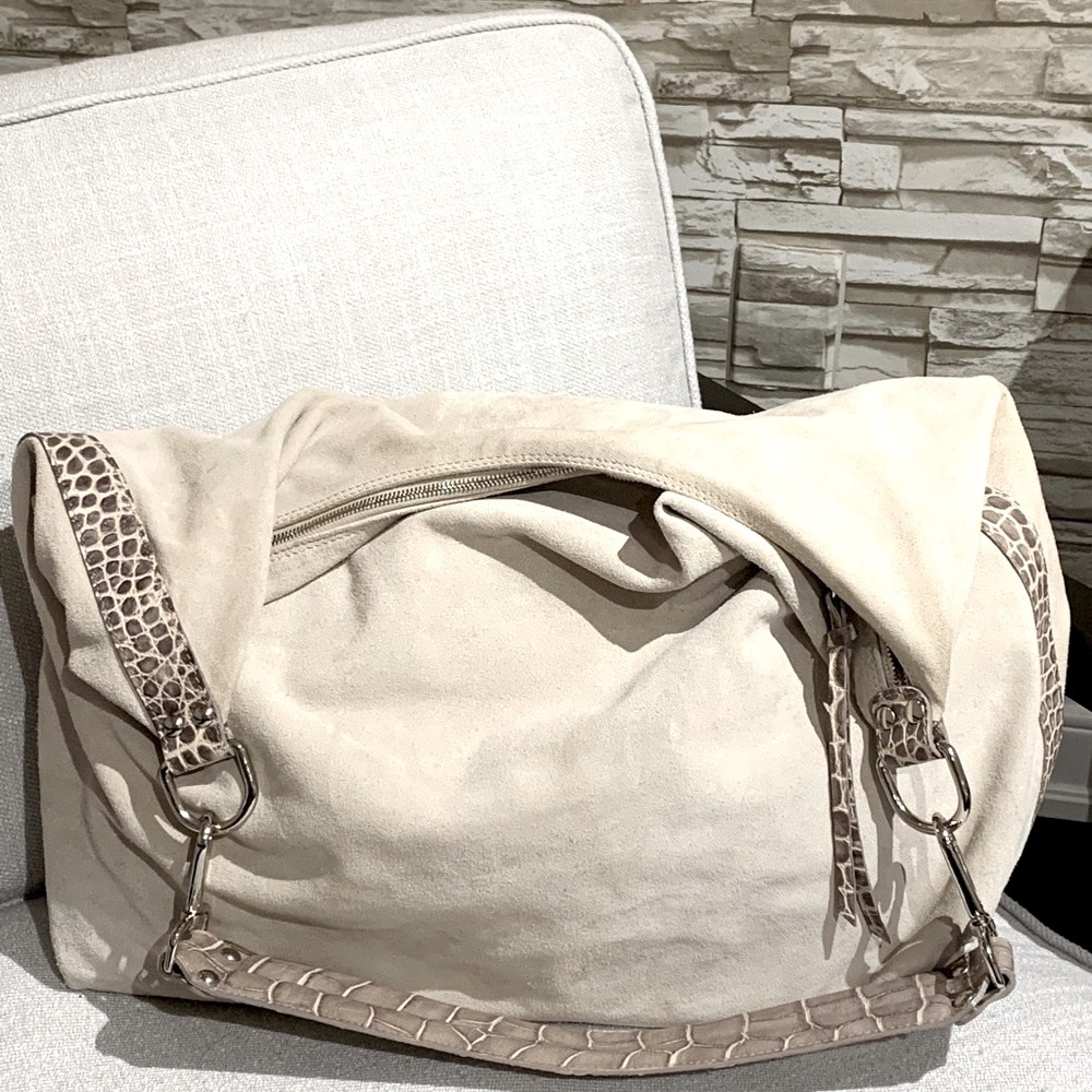 Large suede and leather strapped bag- Maurizio Taiuti